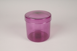 A486DQ Purple pink glass jar with cover D12cm H12cm