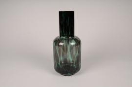 A576U7 Vase en verre vert et noir D13cm H31cm