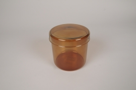 A584DQ Bocal en verre marron avec couvercle D12.5cm H12cm