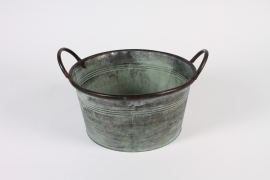 A584NM Old looking zinc bowl planter D28.5cm H14.5cm
