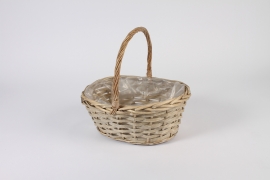 A585NM Grey wicker basket planter with handle 28x21cm H13cm