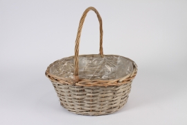 A587NM Grey wicker basket planter with handle 37x30cm H17cm