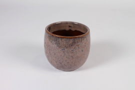 A688HX Cache-pot en céramique rose marron D12.5cm H11.5cm