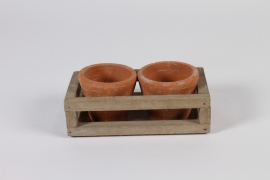 A696HX Wooden box and 2 terra cotta pots
