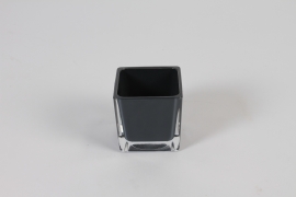 A741OR Dark grey glass cube vase 6x6cm H6cm