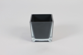 A742OR Dark grey glass cube vase 10x10cm H10cm