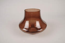A897DQ Vase en verre marron D18cm H14.5cm