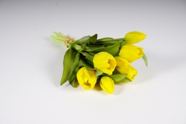 a916nn Bunch of 7 yellow artificial tulips H32cm