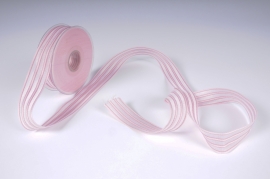 A937UN Ruban tissu strié rose 25mm x 15m