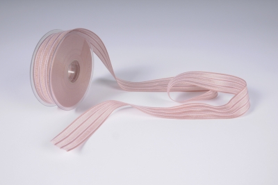 A941UN Ruban tissu stri� rose beige 25mm x 15m