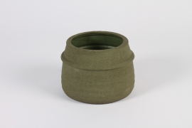 A958TT Cache-pot en terre cuite kaki D17cm H12.5cm