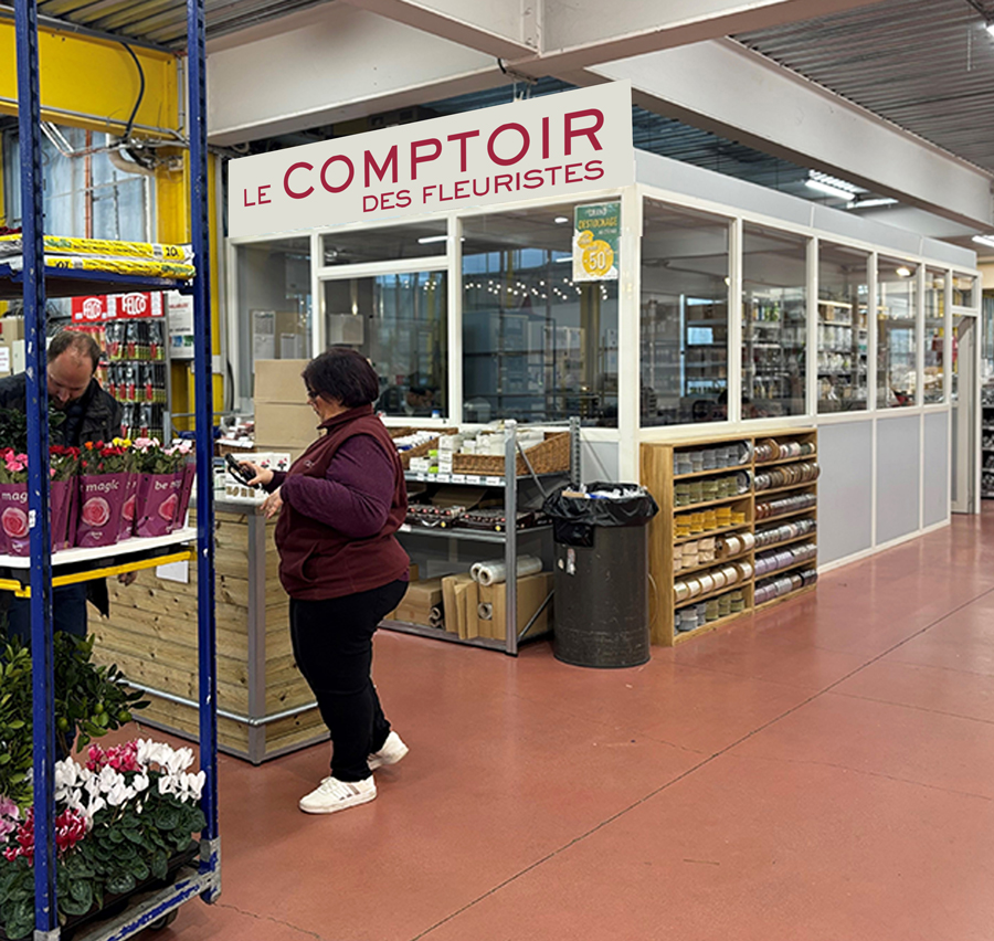 Accueil des clients au magasin le Comptoir des Fleuristes sur le Min de Rungis