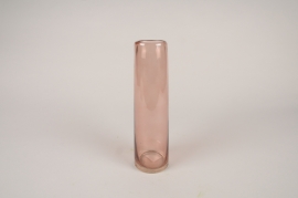 B063DQ Vase en verre rose D7cm H23.5cm