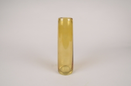 B073DQ Vase soliflore en verre jaune D7cm H23.5cm
