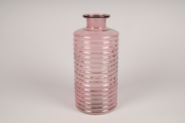 B076IH Vase bouteille en verre strié rose D14cm H30.5cm
