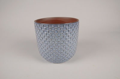 B095DQ Blue ceramic planter D17.5cm H17.5cm