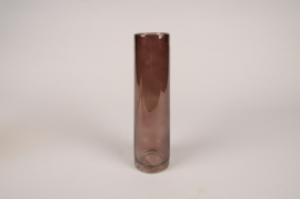 B106DQ Vase soliflore en verre marron D7cm H23.5cm