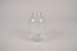 B134DQ Vase bouteille en verre strié D7cm H12cm