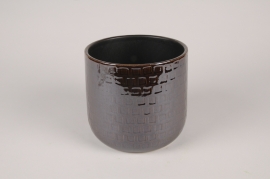 B162DQ Brown ceramic planter D19cm H17.5cm