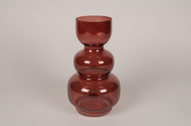 B198IH Vase en verre déco bordeaux D14cm H25cm