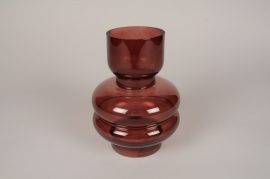 B201IH Vase en verre déco bordeaux D15cm H20.5cm