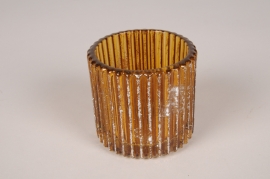 B214IH Amber frosted glass candle jar D7cm H6.5cm