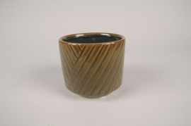B223DQ Cache-pot en céramique marron et vert D8.5cm H7.5cm