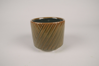 B224DQ Cache-pot en c�ramique marron et vert D12cm H10.5cm