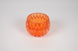 B225IH Photophore en verre boule orange D10cm H9cm