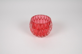 B227IH Photophore en verre boule rouge D10cm H9cm