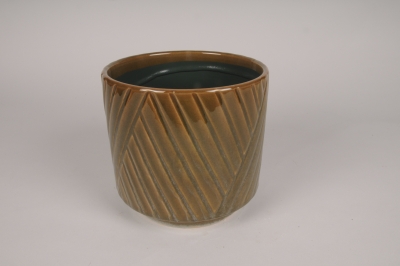 B228DQ Cache-pot en c�ramique marron et vert D18.5cm H17cm