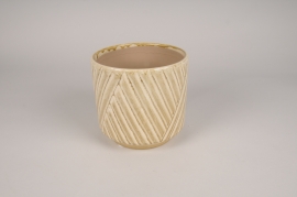 B243DQ Cache-pot en céramique crème D18.5cm H17cm