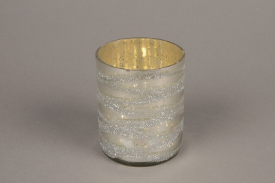 B268LE Photophore en verre argent D8cm H10.5cm