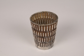 B481LE Silver glass candle jar silver D7cm H8.5cm