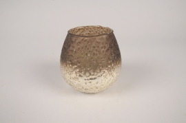 B545LE Brown and gold glass candle jar D11cm H10cm