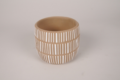 B546LE Cache-pot en b�ton blanc et beige D12cm H10cm