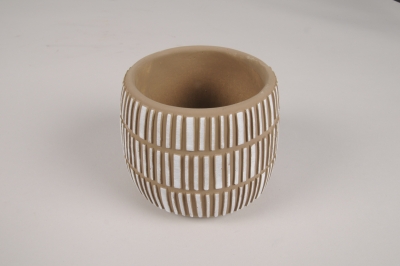 B548LE Cache-pot en b�ton blanc et beige D18cm H14.5cm
