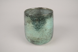 B551LE Photophore en verre vert D12cm H12.5cm