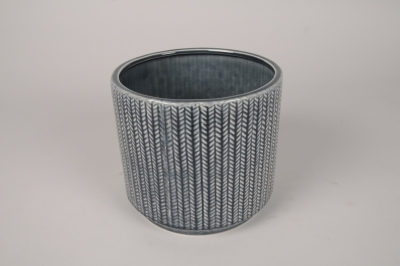 B555LE Cache-pot en c�ramique bleu D17.5cm H15.5cm