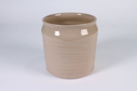 B595LE Cache-pot en céramique strié beige D19cm H20.5cm