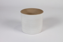 B598LE Cache-pot en céramique strié blanc D14.5cm H13cm
