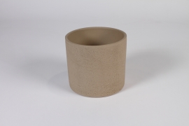 B599LE Cache-pot en céramique beige brut D14cm H12.5cm