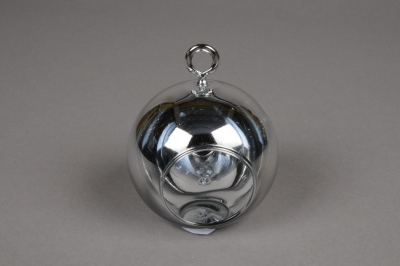 A007K9 Boule en verre argent � suspendre D8cm