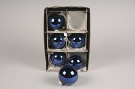 Box of 6 shiny blue glass balls D8cm