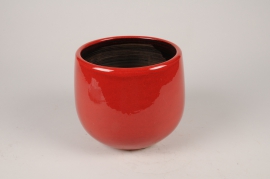 C666DQ Red ceramic planter D18cm H16cm