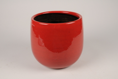 C668DQ Cache-pot en c�ramique rouge D24cm H21.5cm