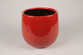 C668DQ Red ceramic planter D24cm H21.5cm