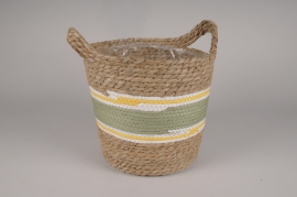 C729DQ Yellow and green seagrass planter basket D32cm H32cm