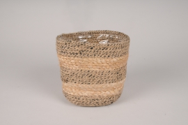 C778DQ Natural and black fabric planter pot D16cm H17.5cm