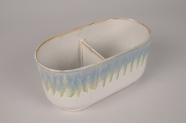 C814DQ White and blue ceramic planter 24x12.5cm H12cm
